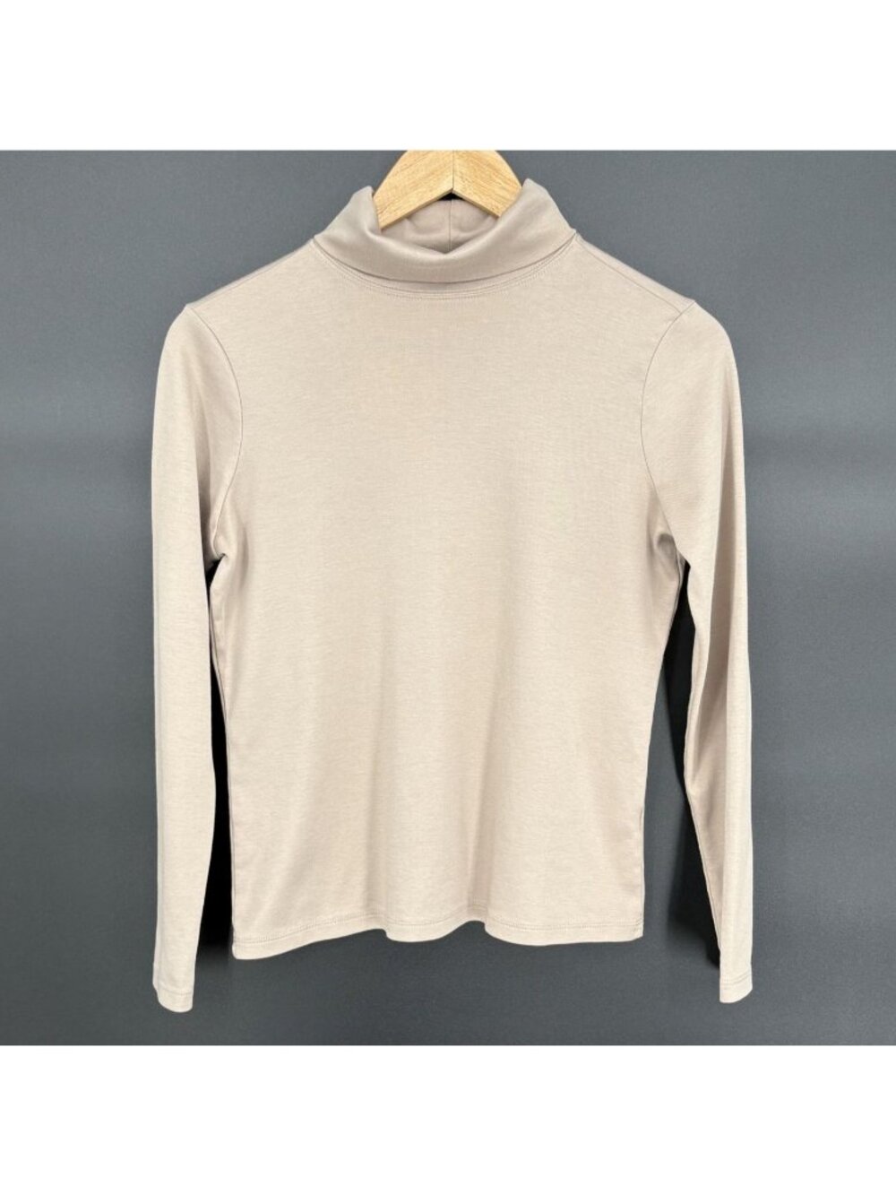L.L. Bean Women Pima Cotton Turtleneck Long Sleeve S Taupe Capsule Wardrobe Peru